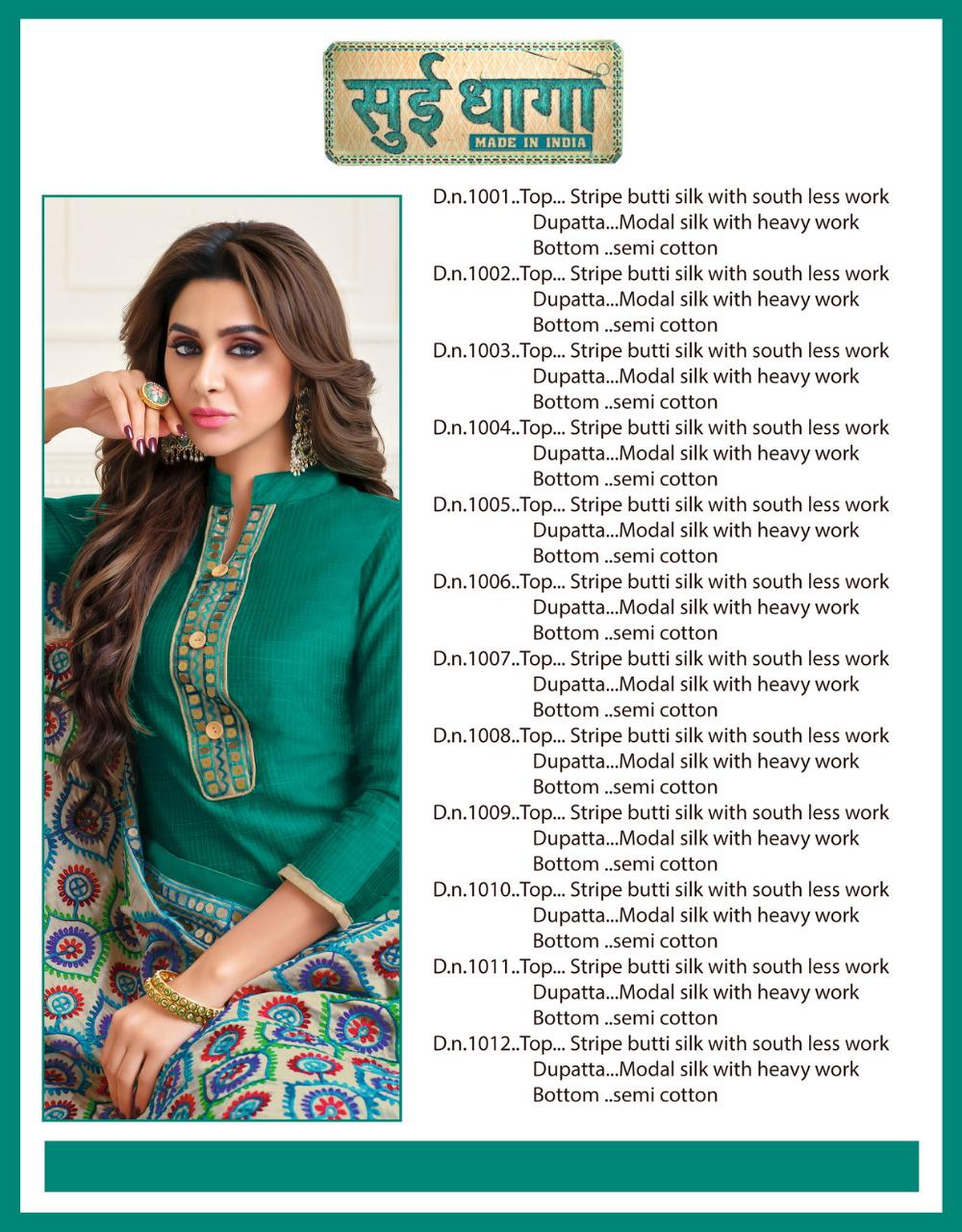 Sui Dhaga By Shagun Lifestyle 1001 To 1012 Series Suits Collection Beautiful Stylish Fancy Colorful Party Wear & Occasional Wear Stripe Butti Silk With South Lace Work Dresses At Wholesale Price