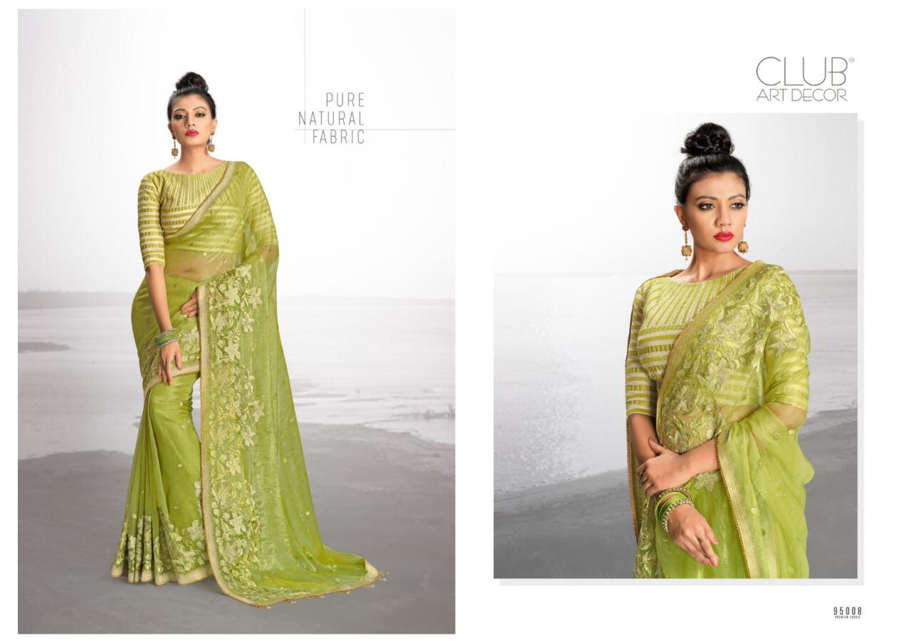 Summer Cool By Club Art Decor 95001 To 95010 Series Indian Traditional Wear Collection Beautiful Stylish Fancy Colorful Party Wear & Occasional Wear Pure Natural Fabric Sarees At Wholesale Price
