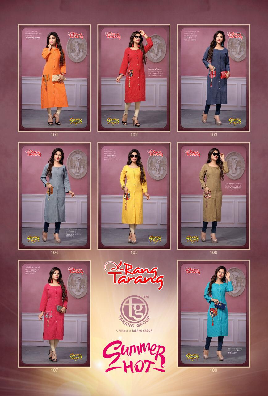 Summer Hot By Tarang 101 To 108 Series Stylish Colorful Fancy Beautiful Casual Wear & Ethnic Wear Collection Cotton Kurtis At Wholesale Price