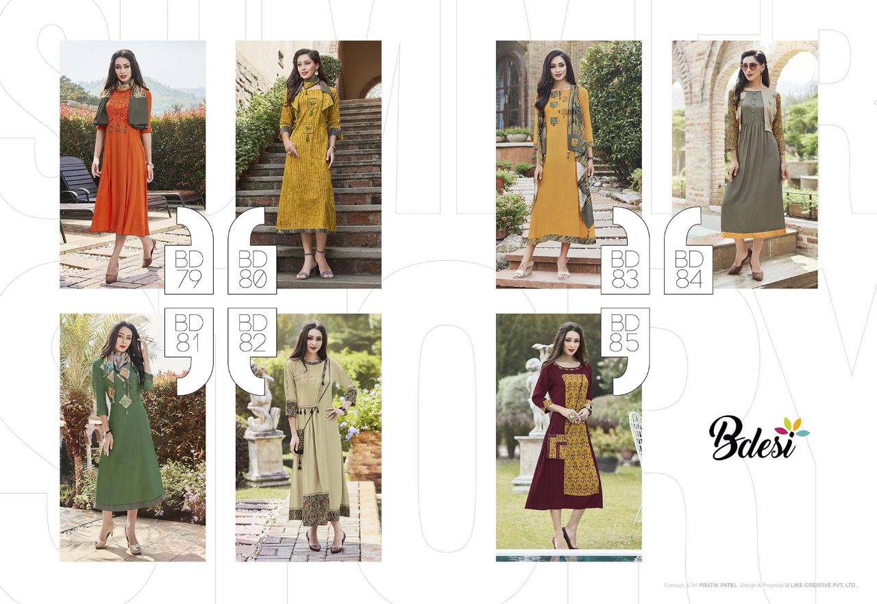 Summer Shine By Bdesi 79 To 85 Series Designer Beautiful Stylish Fancy Colorful Party Wear & Ethnic Wear Cotton/ Modal/ Rayon Embroidered Kurtis At Wholesale Price