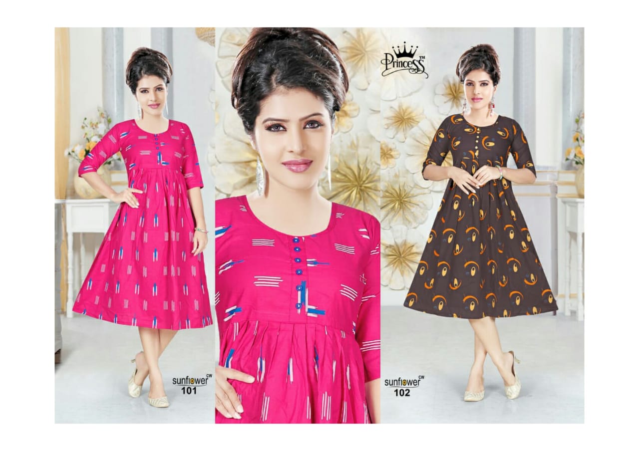 Sun Flower By Princess 101 To 112 Series Stylish Fancy Beautiful Colorful Casual Wear & Ethnic Wear Cotton Printed Kurtis At Wholesale Price