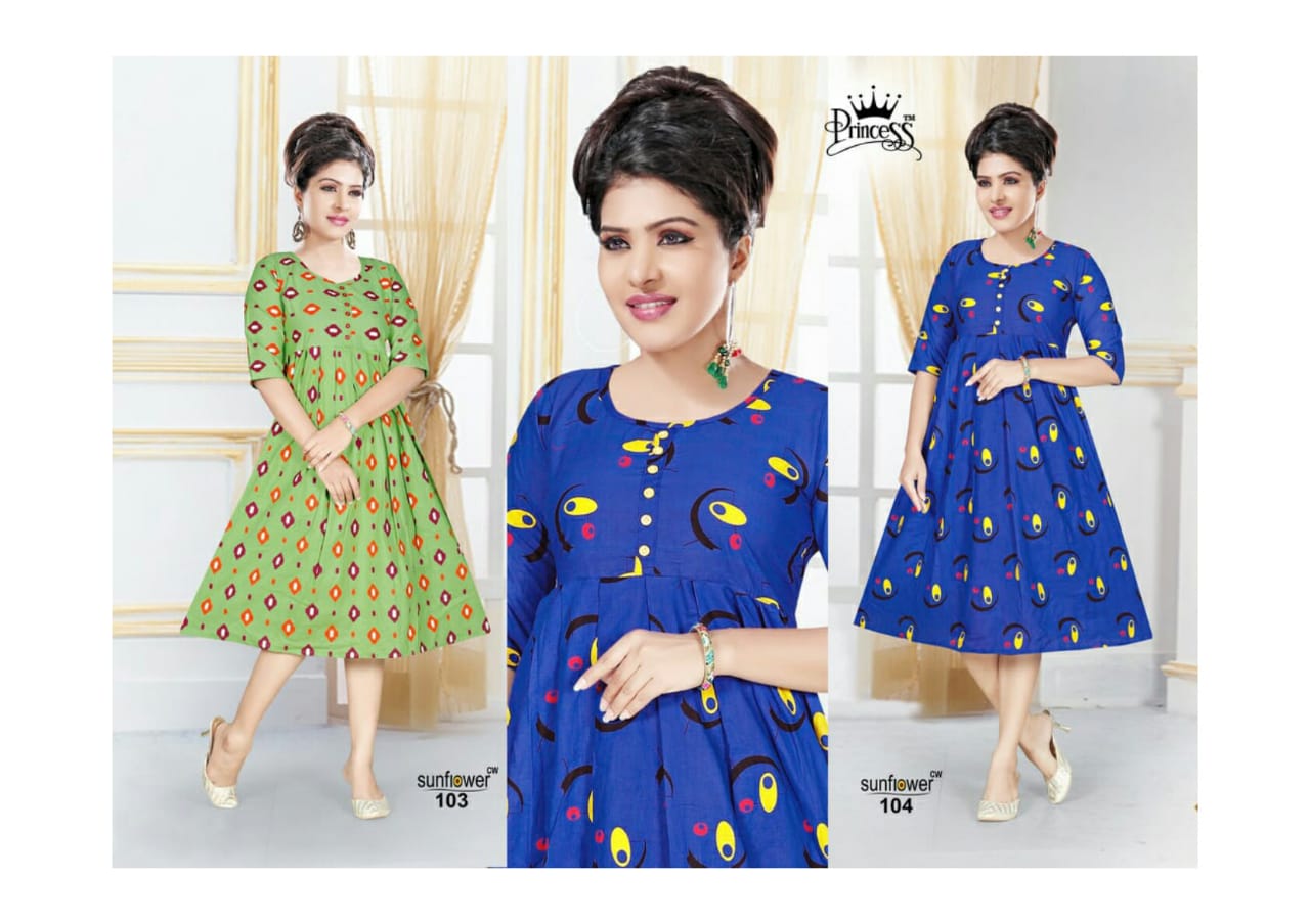 Sun Flower By Princess 101 To 112 Series Stylish Fancy Beautiful Colorful Casual Wear & Ethnic Wear Cotton Printed Kurtis At Wholesale Price