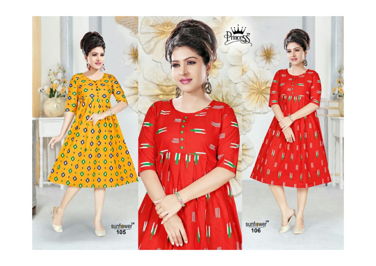 Sun Flower By Princess 101 To 112 Series Stylish Fancy Beautiful Colorful Casual Wear & Ethnic Wear Cotton Printed Kurtis At Wholesale Price