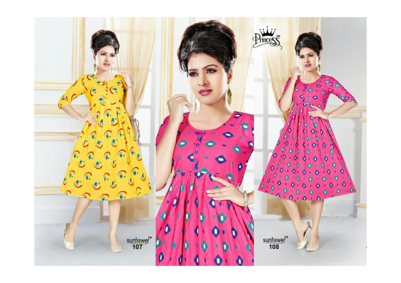 Sun Flower By Princess 101 To 112 Series Stylish Fancy Beautiful Colorful Casual Wear & Ethnic Wear Cotton Printed Kurtis At Wholesale Price