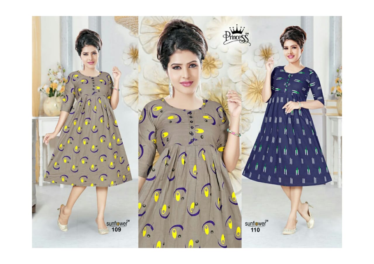 Sun Flower By Princess 101 To 112 Series Stylish Fancy Beautiful Colorful Casual Wear & Ethnic Wear Cotton Printed Kurtis At Wholesale Price