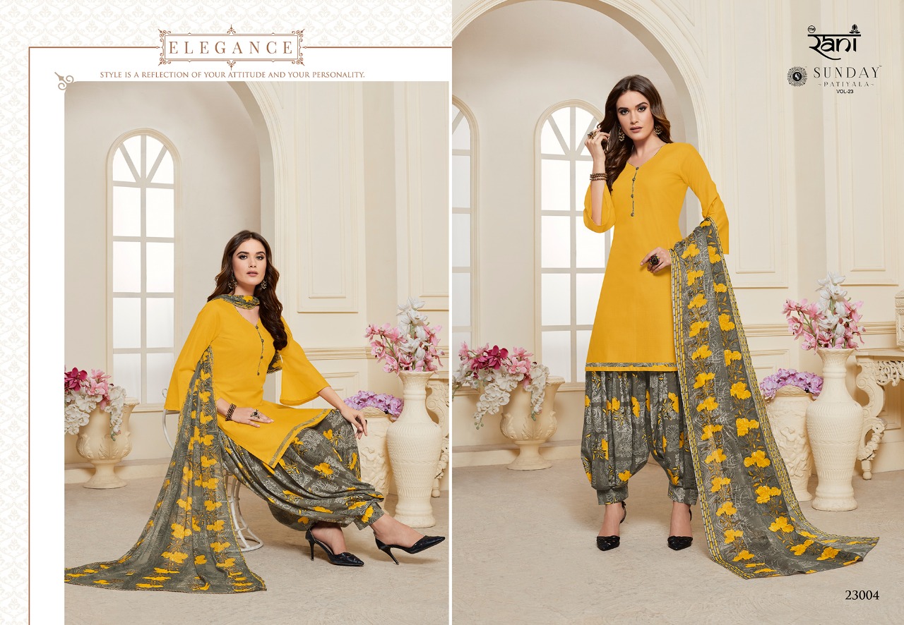 Sunday Patiyala Vol-23 By Rani Prints 23001 To 23013 Series Designer Patiyala Suits Collection Beautiful Stylish Fancy Colorful Party Wear & Ethnic Wear Heavy Glace Cotton Dresses At Wholesale Price