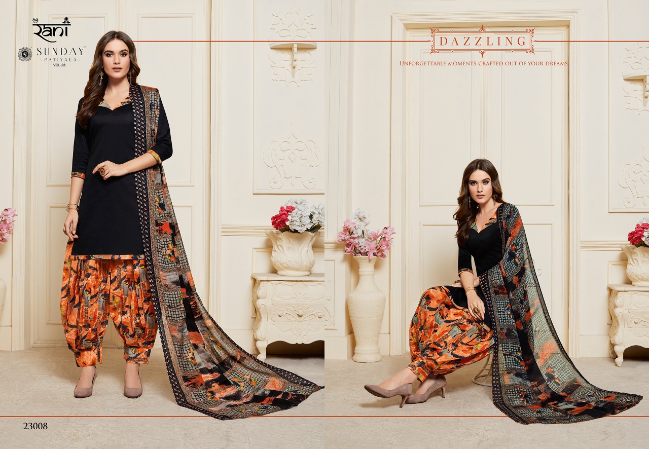 Sunday Patiyala Vol-23 By Rani Prints 23001 To 23013 Series Designer Patiyala Suits Collection Beautiful Stylish Fancy Colorful Party Wear & Ethnic Wear Heavy Glace Cotton Dresses At Wholesale Price