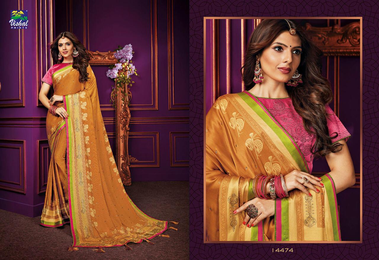 Sunheri By Vishal Prints 14472 To 14483 Series Indian Traditional Wear Collection Beautiful Stylish Fancy Colorful Party Wear & Occasional Wear Fancy Sarees At Wholesale Price