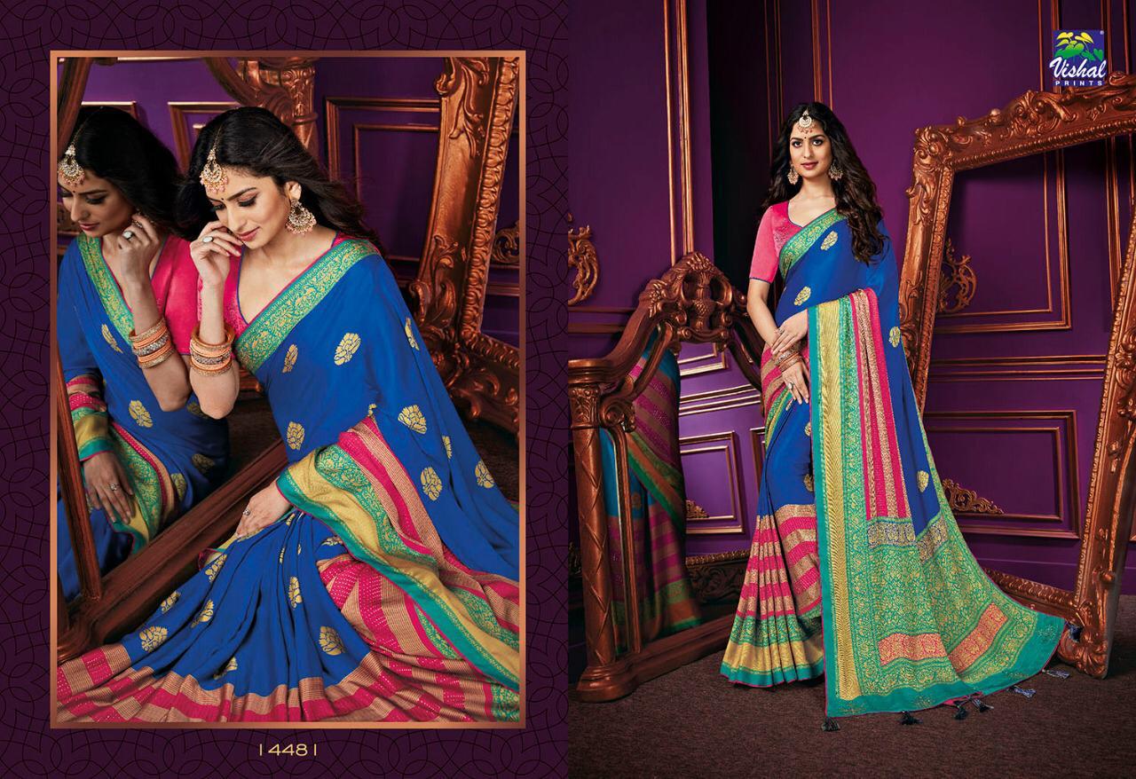 Sunheri By Vishal Prints 14472 To 14483 Series Indian Traditional Wear Collection Beautiful Stylish Fancy Colorful Party Wear & Occasional Wear Fancy Sarees At Wholesale Price