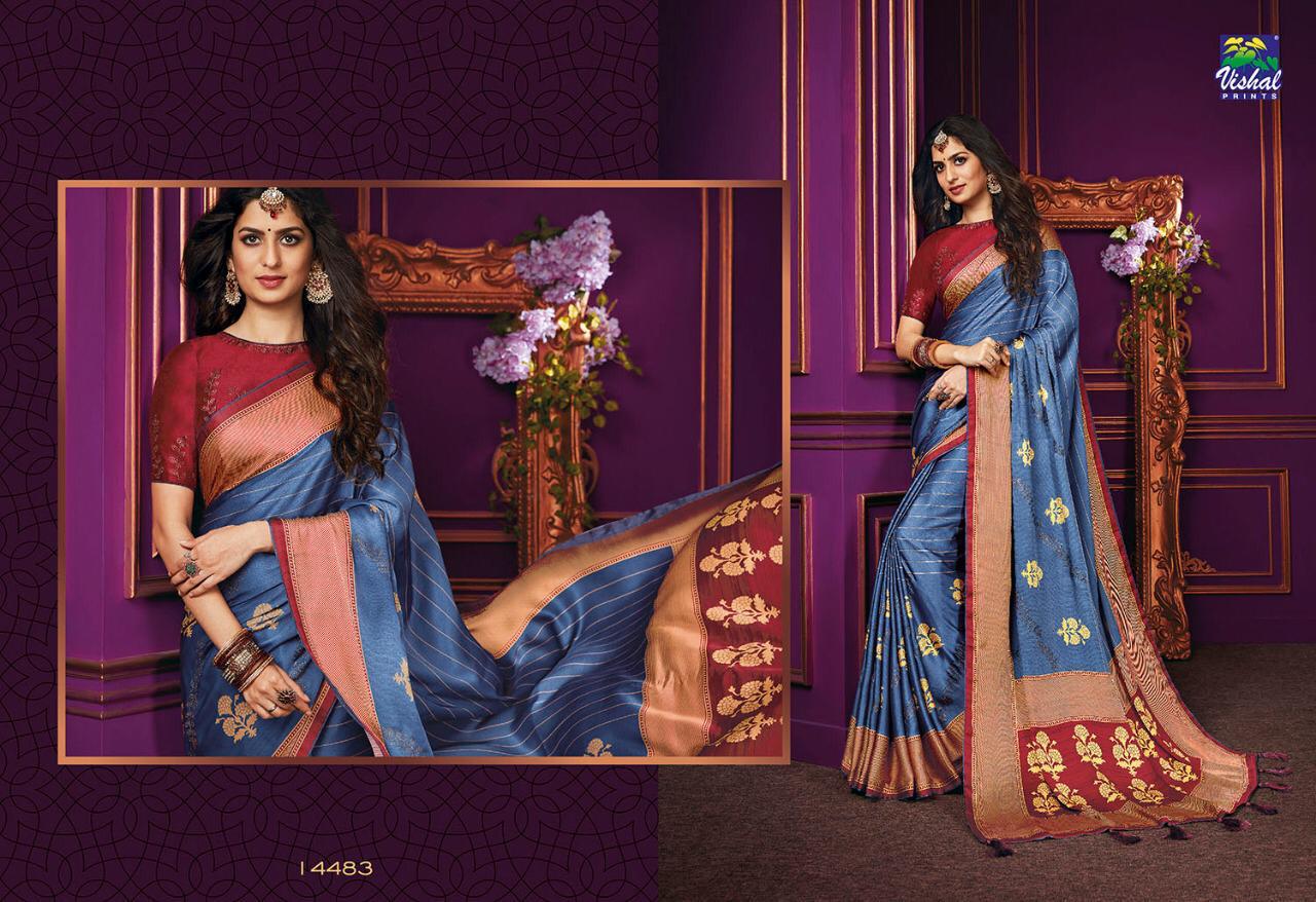 Sunheri By Vishal Prints 14472 To 14483 Series Indian Traditional Wear Collection Beautiful Stylish Fancy Colorful Party Wear & Occasional Wear Fancy Sarees At Wholesale Price