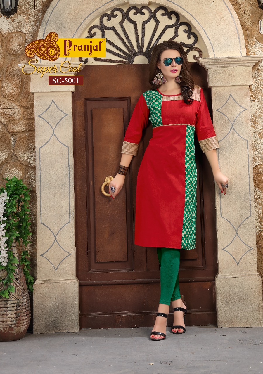 Super Cool Vol-5 By Pranjal Creation 5001 To 5009 Series Beautiful Stylish Fancy Colorful Casual Wear & Ethnic Wear Collection Cotton Slub Plain Kurtis At Wholesale Price