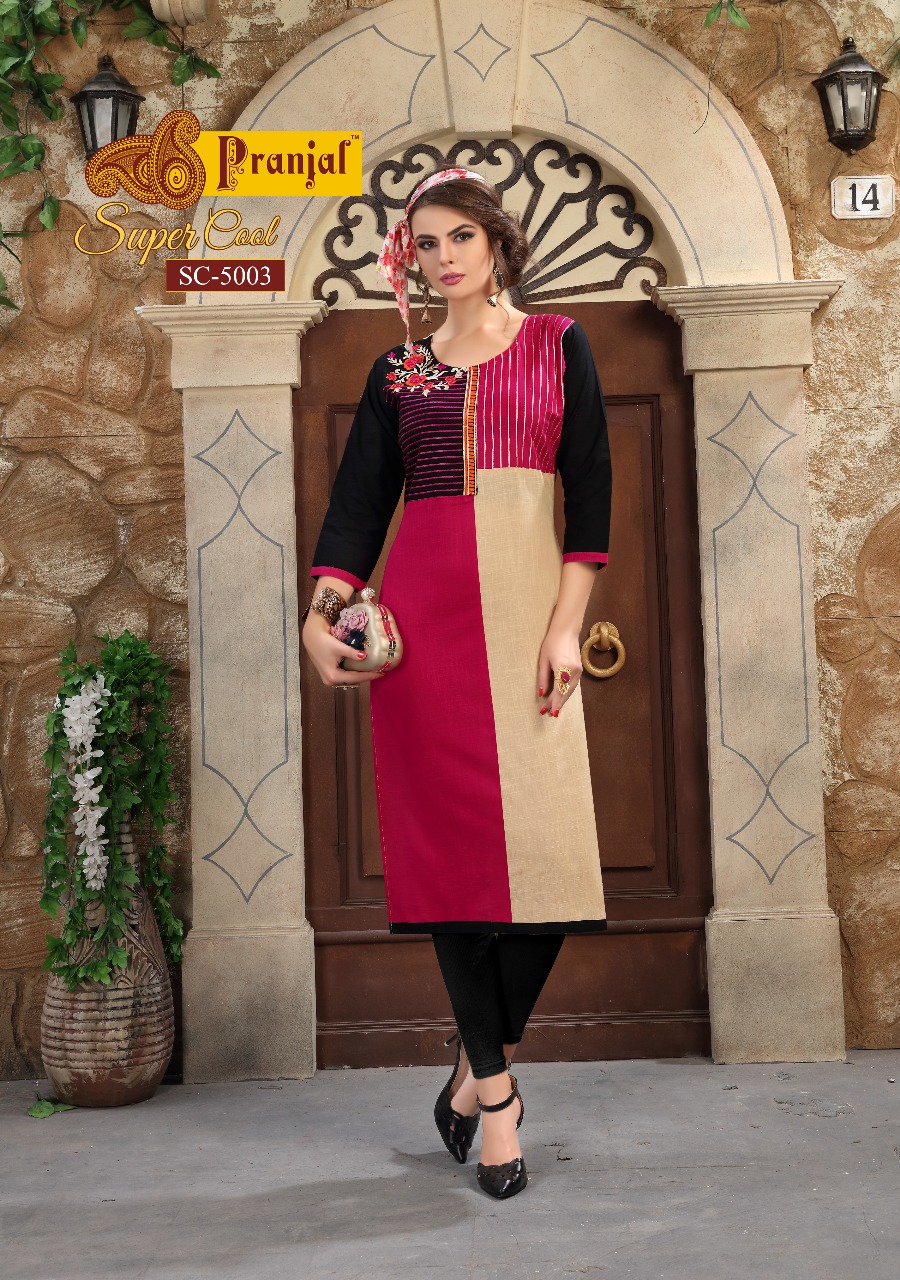 Super Cool Vol-5 By Pranjal Creation 5001 To 5009 Series Beautiful Stylish Fancy Colorful Casual Wear & Ethnic Wear Collection Cotton Slub Plain Kurtis At Wholesale Price