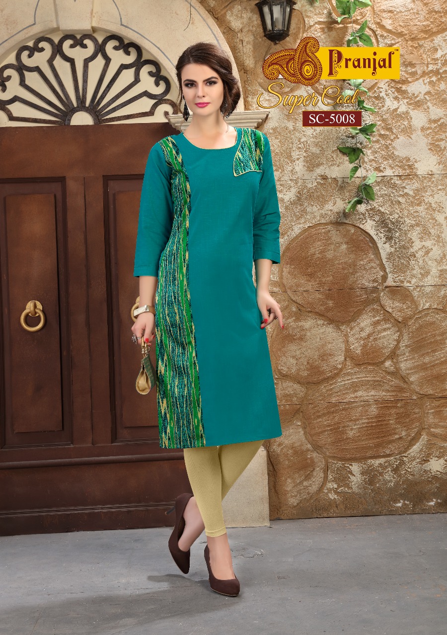 Super Cool Vol-5 By Pranjal Creation 5001 To 5009 Series Beautiful Stylish Fancy Colorful Casual Wear & Ethnic Wear Collection Cotton Slub Plain Kurtis At Wholesale Price