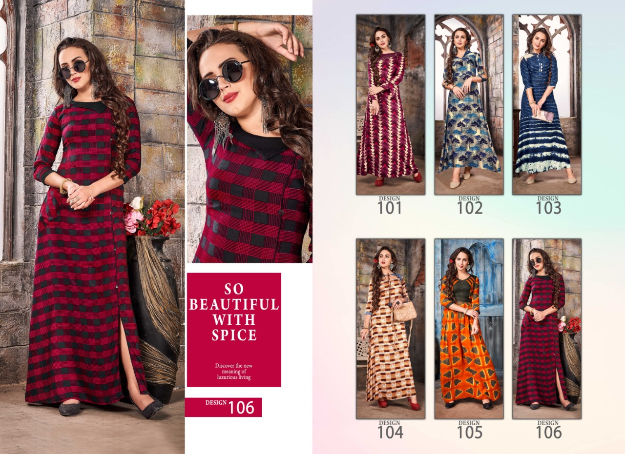 Super Six Vol-1 By Kayra Lifestyle 101 To 106 Series Beautiful Colorful Stylish Fancy Casual Wear & Ethnic Wear & Ready To Wear Rayon Printed Kurtis At Wholesale Price