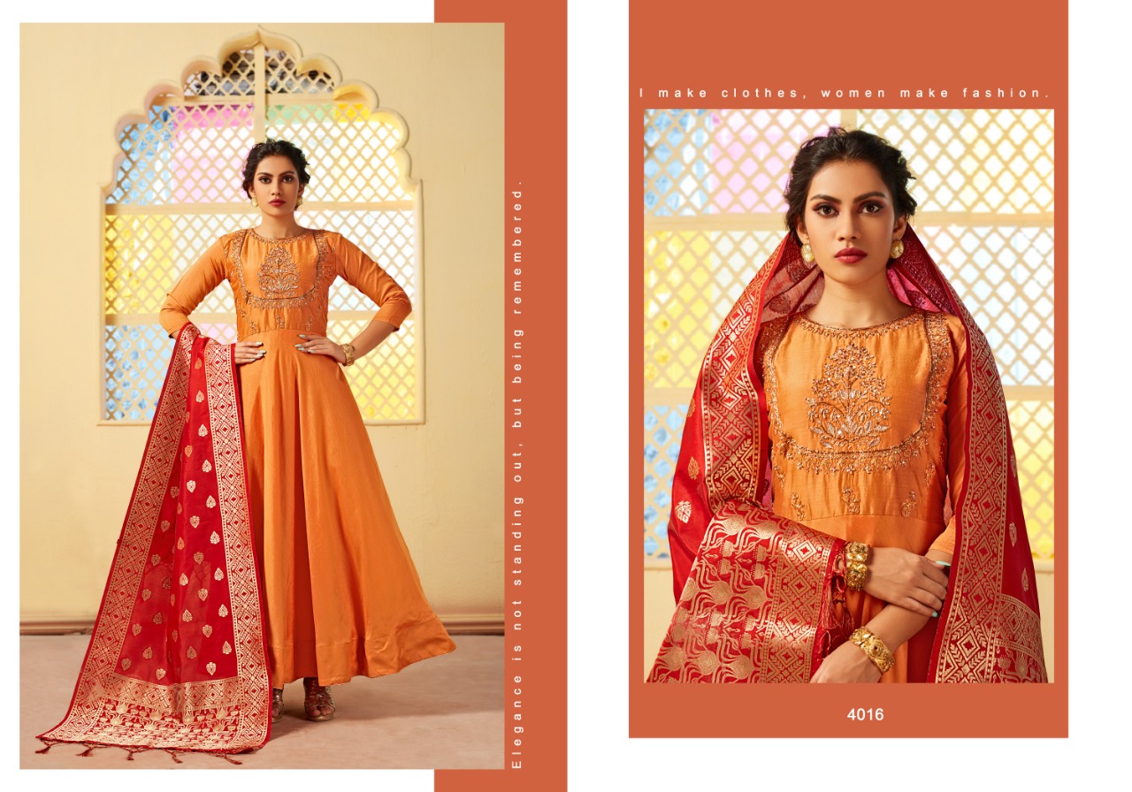Swarna Vol-2 By Mrigya 4013 To 4017 Series Designer Gowns Collection Beautiful Stylish Fancy Colorful Party Wear & Occasional Wear Viscose Silk Embroidered Gowns At Wholesale Price