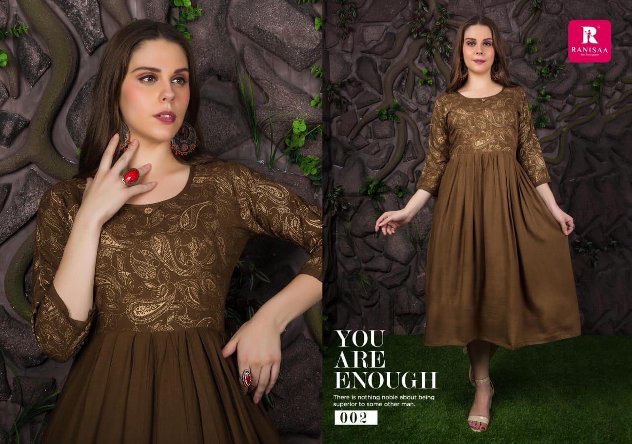 Swarupaa Vol-3 By Ranisa 001 To 008 Series Beautiful Stylish Fancy Colorful Casual Wear & Ethnic Wear Heay Rayon Slub With Gold Foil Print Kurtis At Wholesale Price