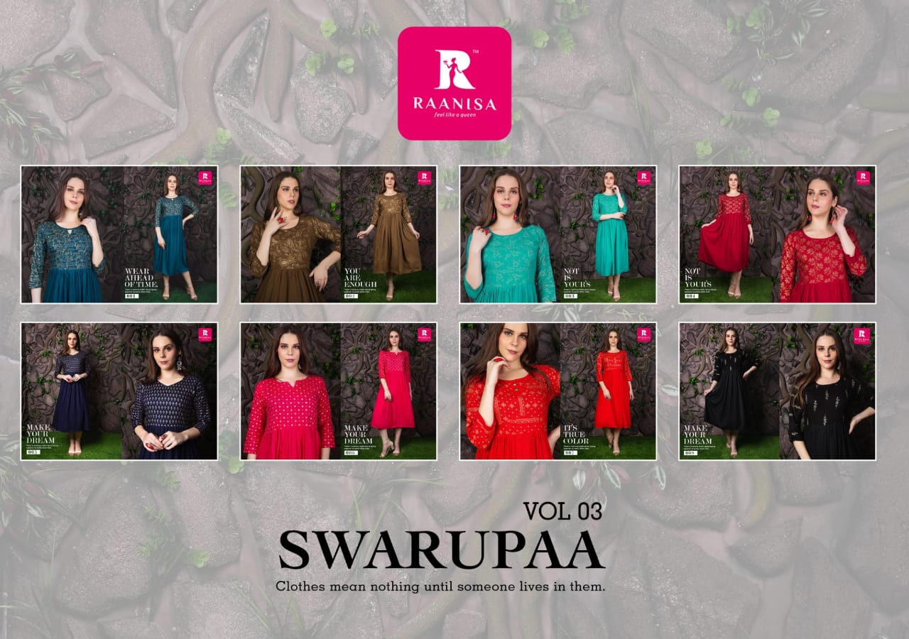 Swarupaa Vol-3 By Ranisa 001 To 008 Series Beautiful Stylish Fancy Colorful Casual Wear & Ethnic Wear Heay Rayon Slub With Gold Foil Print Kurtis At Wholesale Price