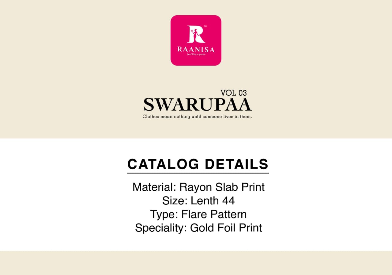 Swarupaa Vol-3 By Ranisa 001 To 008 Series Beautiful Stylish Fancy Colorful Casual Wear & Ethnic Wear Heay Rayon Slub With Gold Foil Print Kurtis At Wholesale Price