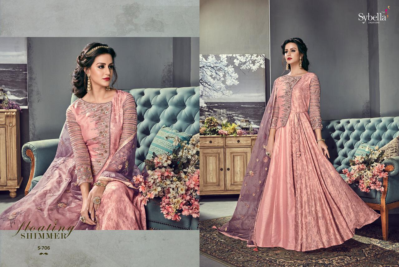 Sybella S-701 By Sybella Creations 701 To 706 Series Bollywood Beautiful Stylish Designer Heavy Embroidered Occasional Wear Party Wear Tussar Silk Dresses At Wholesale Price