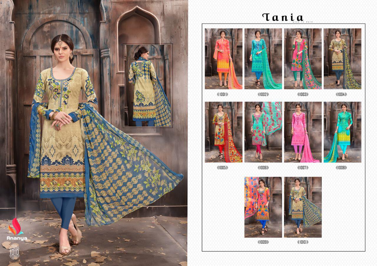 Tania By Ananya 1001 To 1010 Series Beautiful Winter Collection Suits Stylish Fancy Colorful Casual Wear & Ethnic Wear Pure Cotton Cambric Dresses At Wholesale Price