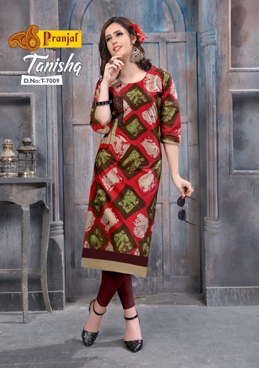 Tanishq Vol-7 By Pranjal Creation 7001 To 7009 Series Stylish Beautiful Fancy Colorful Casual Wear & Ready To Wear & Ethnic Wear Cotton Printed Kurtis At Wholesale Price