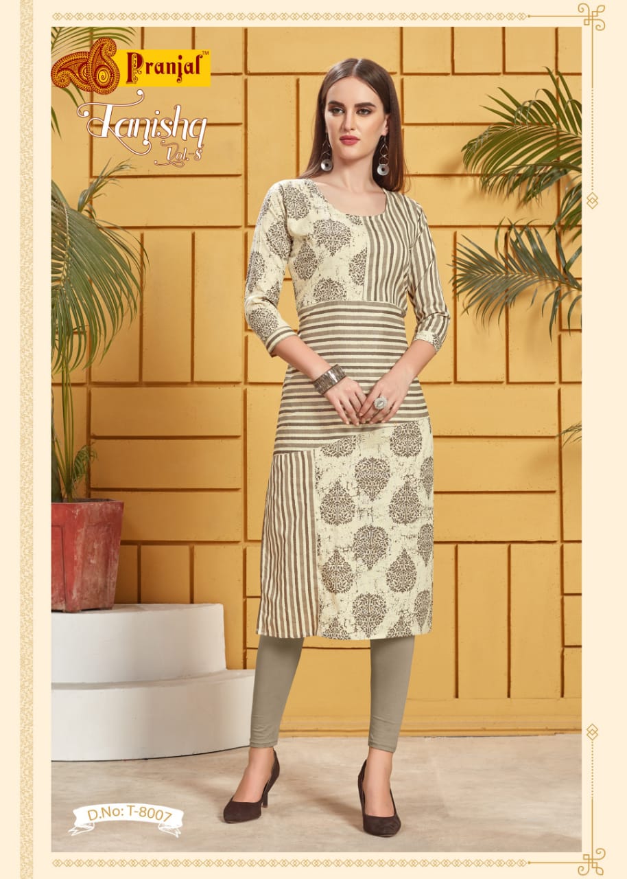 Tanishq Vol-8 By Pranjal 8001 To 8009 Series Designer Beautiful Stylish Colorful Fancy Ready To Wear & Casual Wear & Ethnic Wear Cotton Linen Flex Printed Kurtis At Wholesale Price