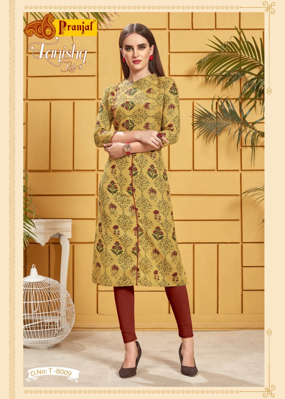 Tanishq Vol-8 By Pranjal 8001 To 8009 Series Designer Beautiful Stylish Colorful Fancy Ready To Wear & Casual Wear & Ethnic Wear Cotton Linen Flex Printed Kurtis At Wholesale Price