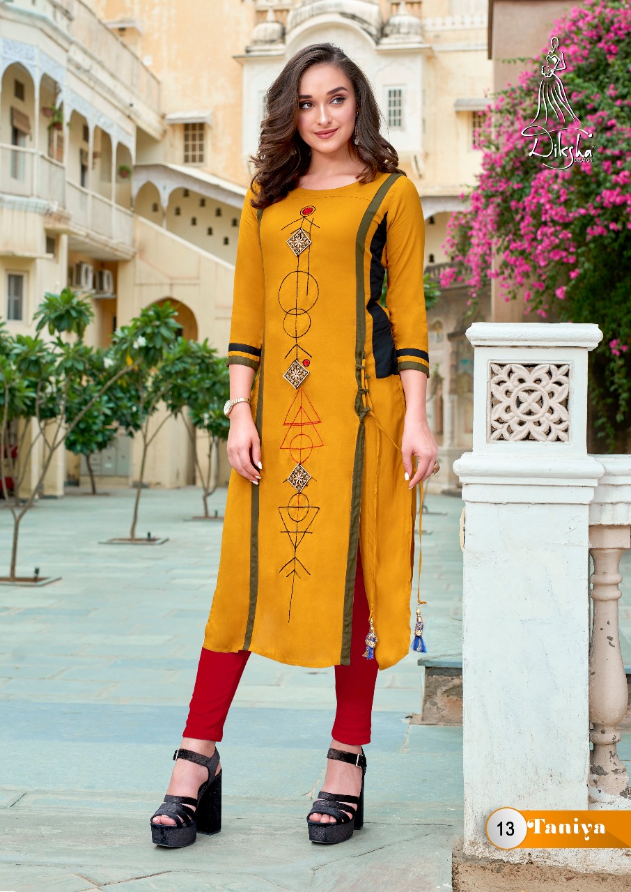 Taniya Vol-1 By Diksha Creation 01 To 14 Series Beautiful Colorful Stylish Fancy Casual Wear & Ethnic Wear & Ready To Wear Muslin & Rayon Kurtis At Wholesale Price