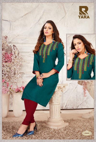 Tara By Raashi 2001  To 2012 Series Beautiful Stylish Fancy Colorful Casual Wear & Ethnic Wear & Ready To Wear Rayon Black Icon Embroidery Kurtis At Wholesale Price