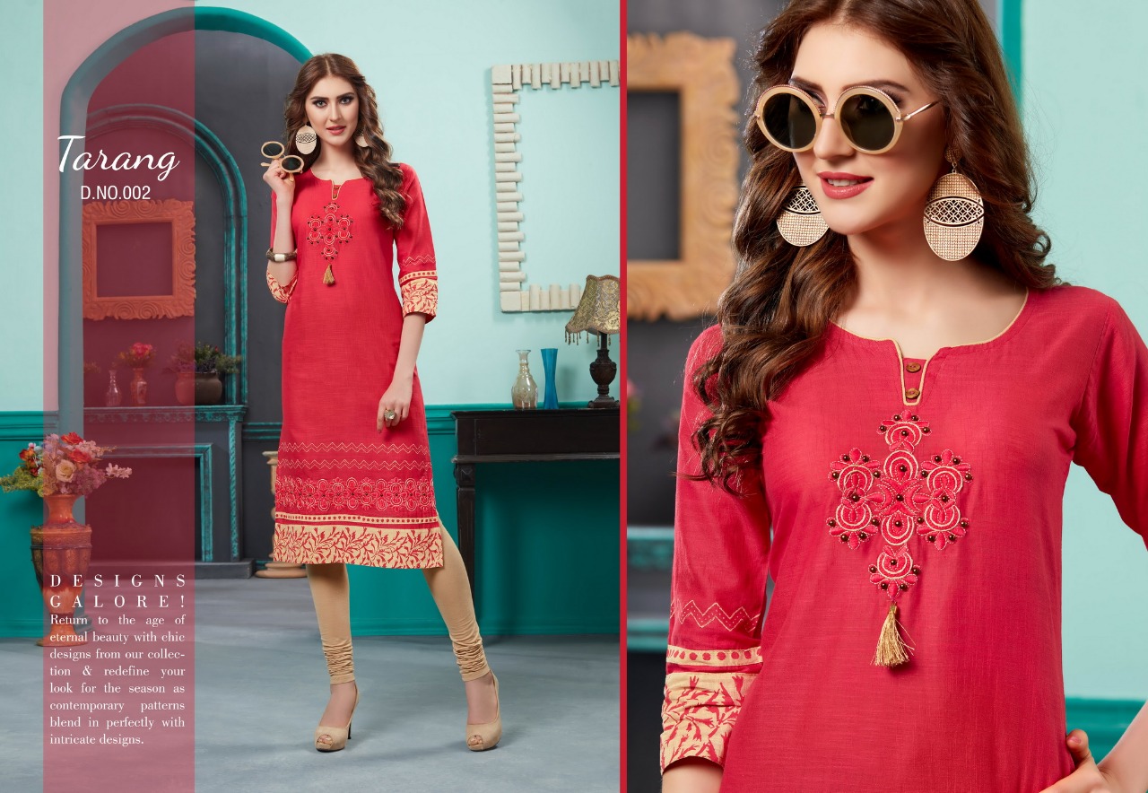 Tarang By Kayna 001 To 013 Series Beautiful Stylish Colorful Fancy Party Wear & Ethnic Wear & Ready To Wear Cotton Slub Kurtis At Wholesale Price