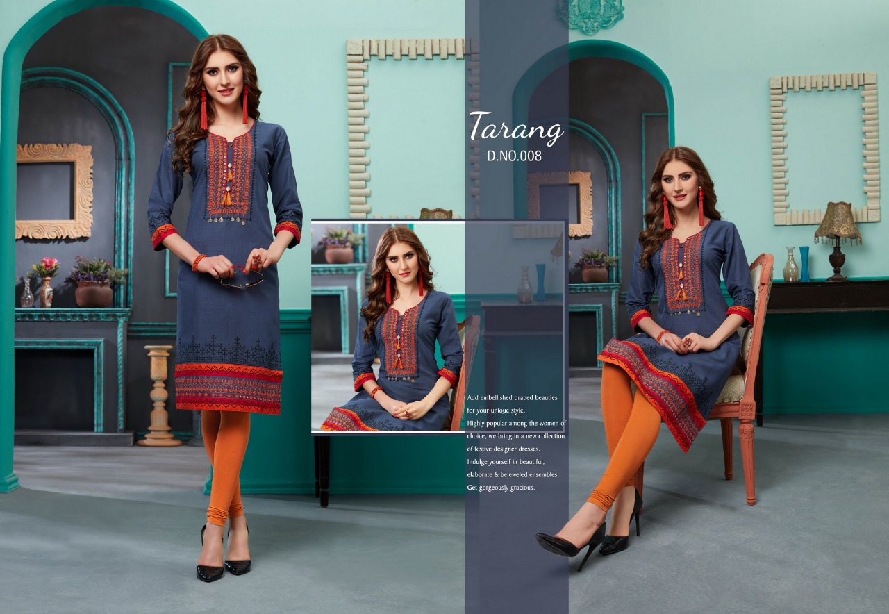 Tarang By Kayna 001 To 013 Series Beautiful Stylish Colorful Fancy Party Wear & Ethnic Wear & Ready To Wear Cotton Slub Kurtis At Wholesale Price