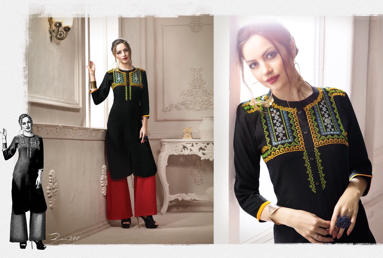 Tattoo By Kajree Fashion 291 To 300 Series Designer Beautiful Stylish Fancy Colorful Party Wear & Ethnic Wear & Ready To Wear Rayon Printed Kurtis At Wholesale Price
