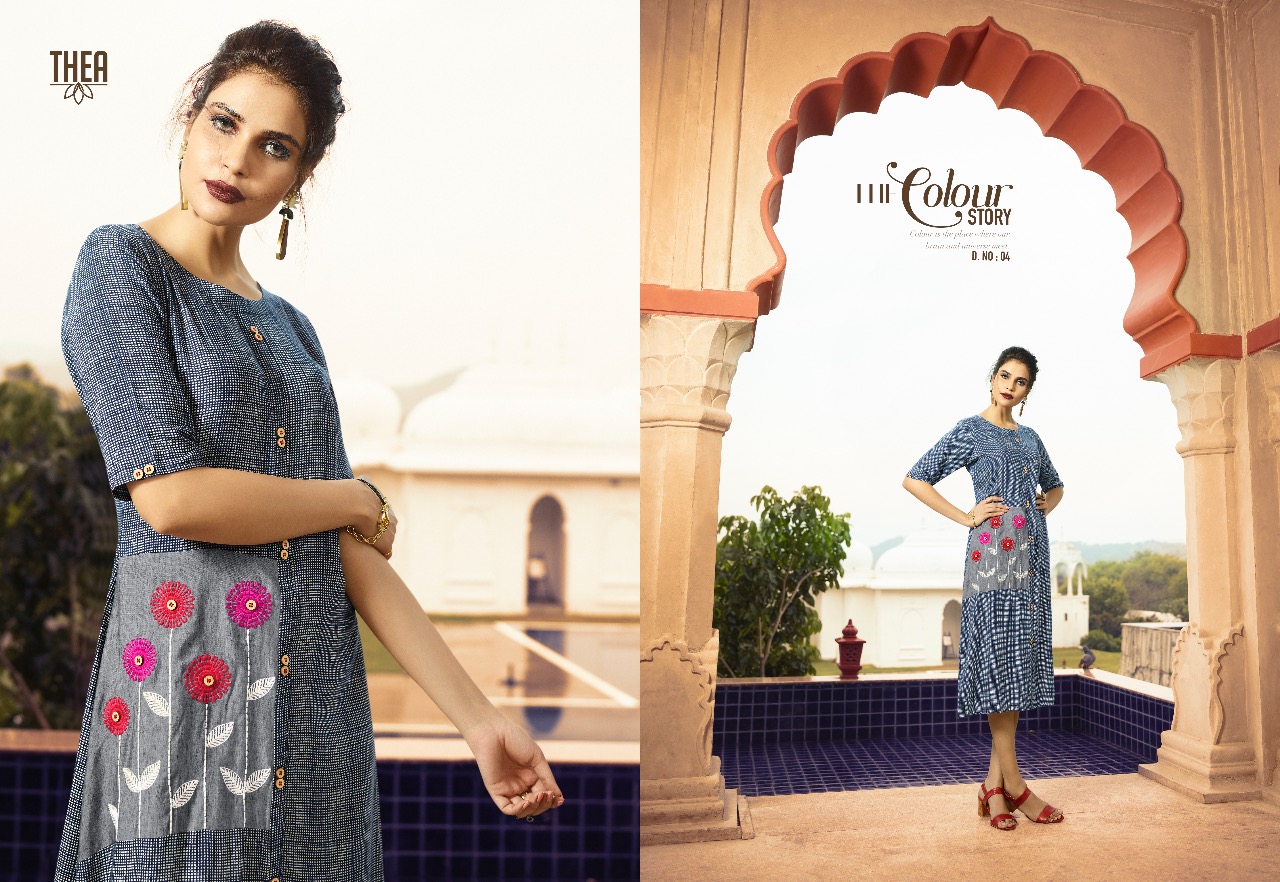 Thea By Vishwam Fabrics 01 To 10 Series Beautiful Stylish Colorful Fancy Party Wear & Ethnic Wear & Ready To Wear Heavy Rayon Printed Kurtis At Wholesale Price