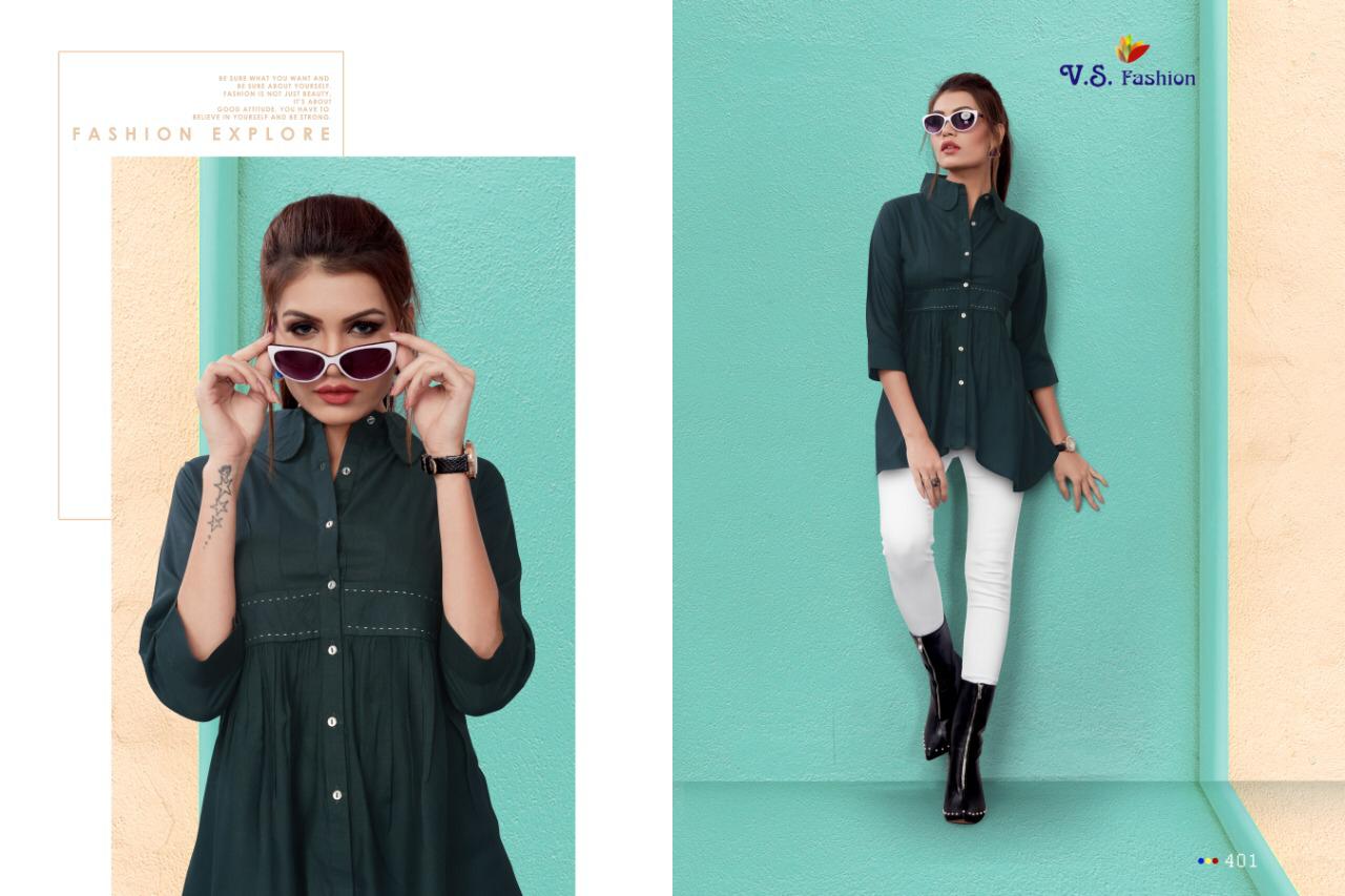Top Look Vol-1 By V S Fashions 401 To 406 Series Beautiful Colorful Stylish Fancy Party Wear & Occasional Wear & Ready To Wear Rayon Printed Kurtis At Wholesale Price