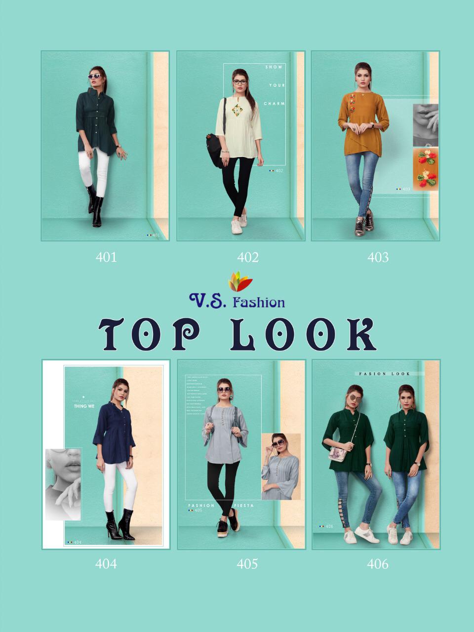 Top Look Vol-1 By V S Fashions 401 To 406 Series Beautiful Colorful Stylish Fancy Party Wear & Occasional Wear & Ready To Wear Rayon Printed Kurtis At Wholesale Price