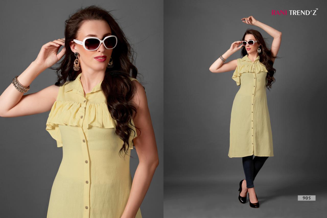 Top Model Vol-4 By Rani Trendz 902 To 908 Series Beautiful Stylish Fancy Colorful Casual Wear & Ethnic Wear & Ready To Wear Heavy Rayon Printed Kurtis At Wholesale Price