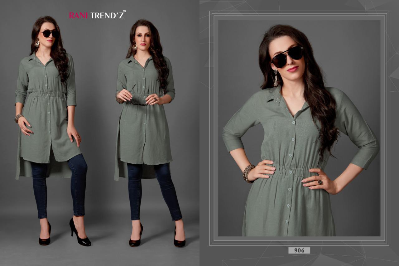 Top Model Vol-4 By Rani Trendz 902 To 908 Series Beautiful Stylish Fancy Colorful Casual Wear & Ethnic Wear & Ready To Wear Heavy Rayon Printed Kurtis At Wholesale Price