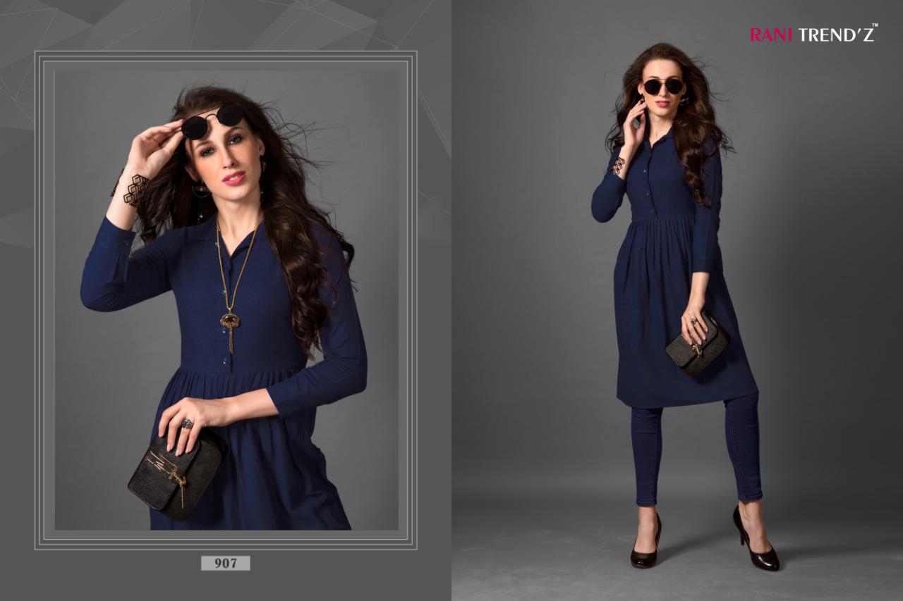 Top Model Vol-4 By Rani Trendz 902 To 908 Series Beautiful Stylish Fancy Colorful Casual Wear & Ethnic Wear & Ready To Wear Heavy Rayon Printed Kurtis At Wholesale Price