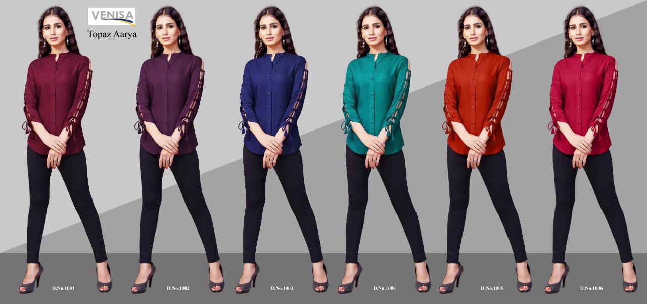 Topaz Aarya By Venisa 1001 To 1006 Series Beautiful Stylish Colorful Fancy Party Wear & Ethnic Wear & Ready To Wear Rayon Printed Kurtis At Wholesale Price