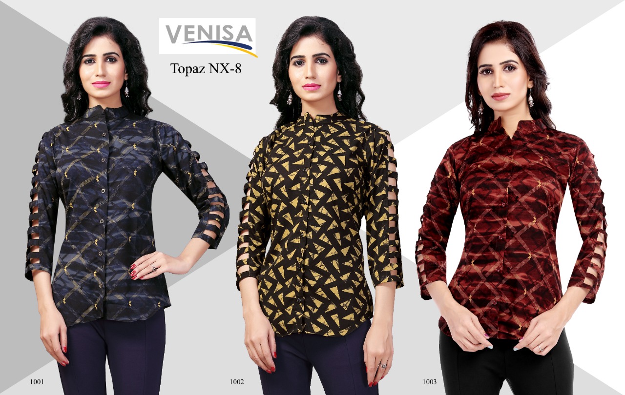 Topaz Nx Vol-8 By Venisa 1001 To 1003 Series Designer Beautiful Stylish Colorful Fancy Ready To Wear & Casual Wear & Ethnic Wear Rayon Tops At Wholesale Price