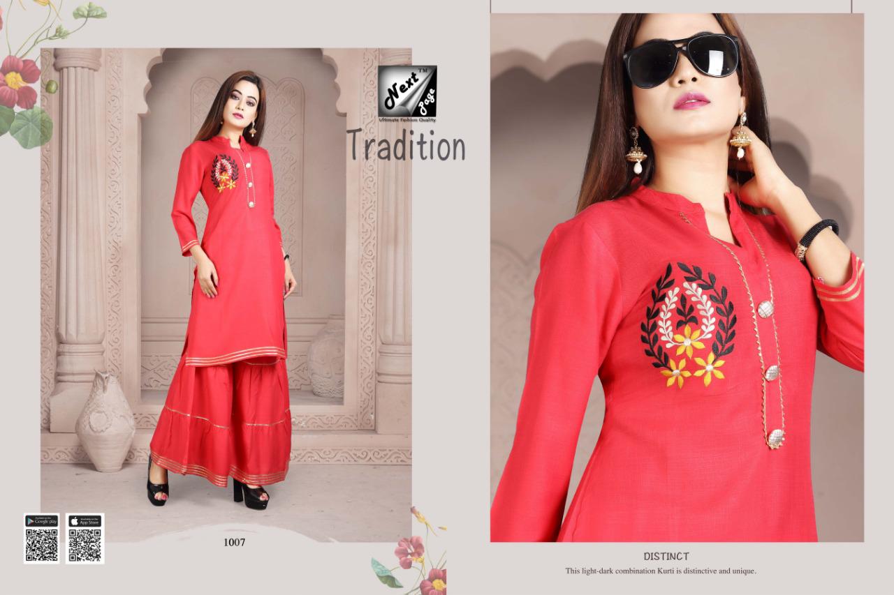 Tradition By Next Page 1001 To 1010 Series Beautiful Colorful Stylish Fancy Casual Wear & Ethnic Wear Heavy Rayon Printed Kurtis With Bottom At Wholesale Price