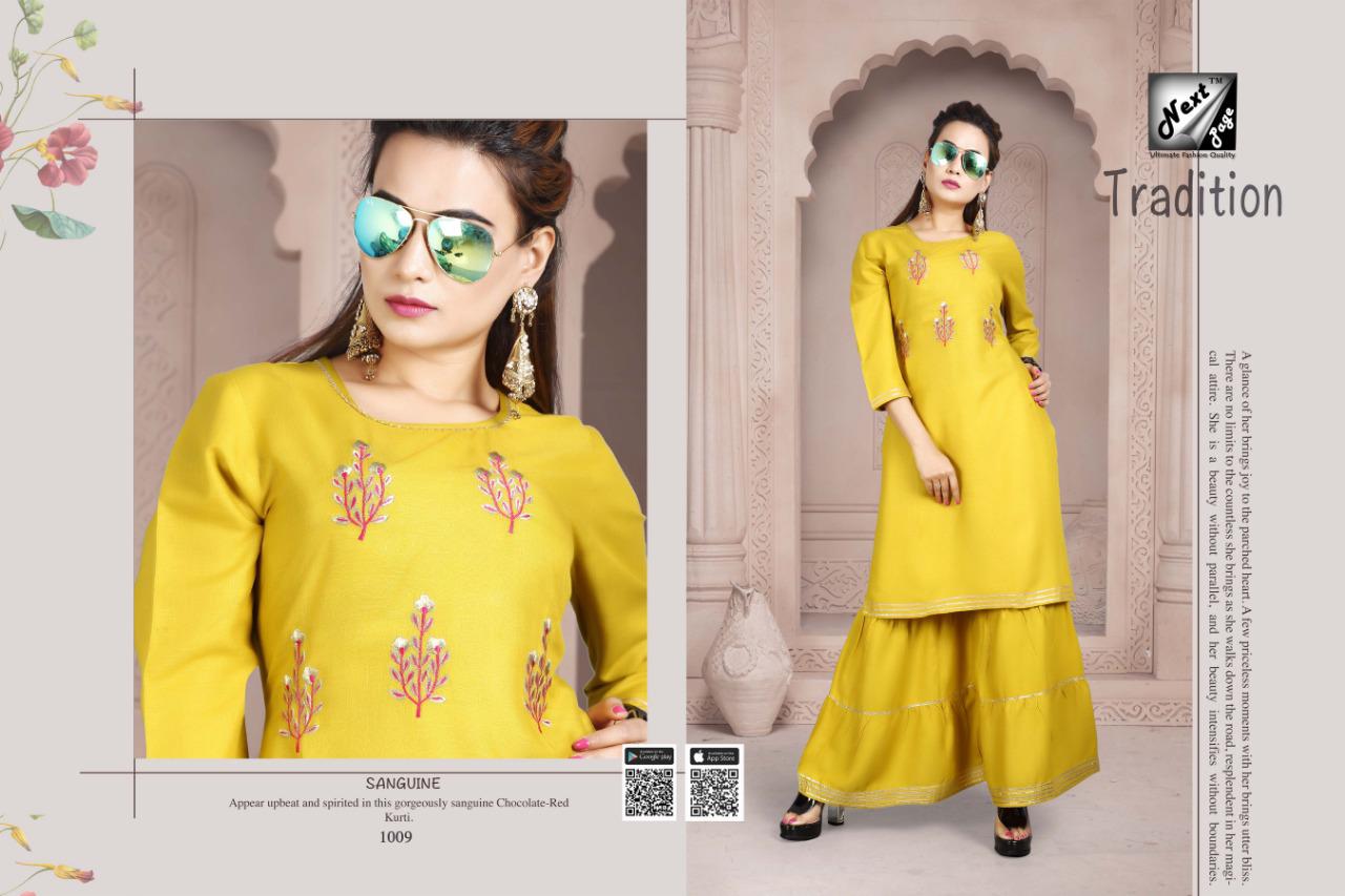 Tradition By Next Page 1001 To 1010 Series Beautiful Colorful Stylish Fancy Casual Wear & Ethnic Wear Heavy Rayon Printed Kurtis With Bottom At Wholesale Price