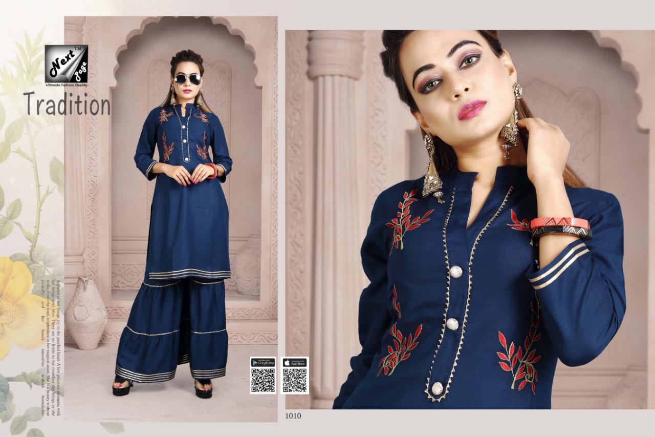 Tradition By Next Page 1001 To 1010 Series Beautiful Colorful Stylish Fancy Casual Wear & Ethnic Wear Heavy Rayon Printed Kurtis With Bottom At Wholesale Price