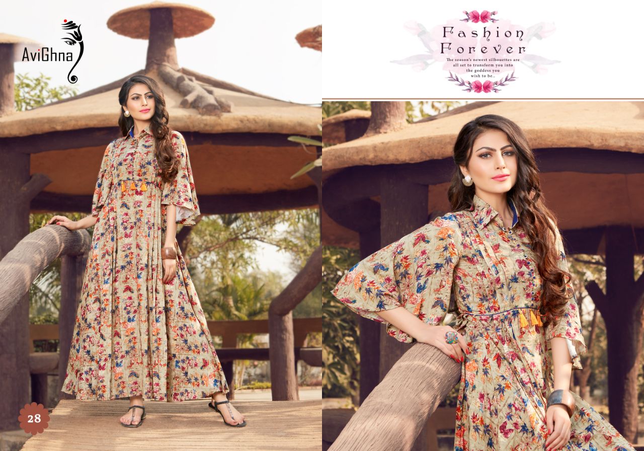 Trend By Avighna Creation 21 To 30 Series Beautiful Colorful Stylish Fancy Casual Wear & Ethnic Wear & Ready To Wear Heavy Rayon Printed Kurtis At Wholesale Price