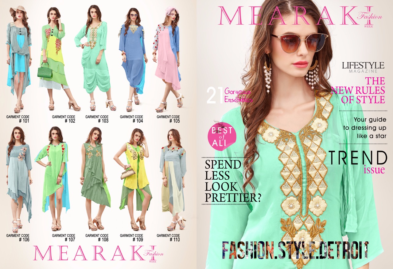 Trend Issue By Meraki 101 To 110 Series Designer Stylish Fancy Colorful Fancy Beautiful Casual Wear & Ready To Wear & Ethnic Wear Pure Georgette Kurtis At Wholesale Price
