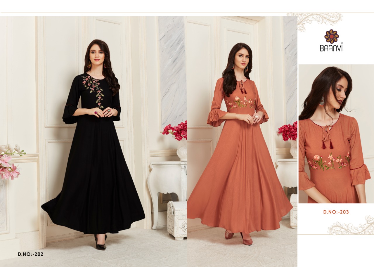 Trinity Vol-2 By Baanvi 201 To 206 Series Beautiful Stylish Fancy Colorful Casual Wear & Ethnic Wear & Ready To Wear Rayon Slub With Embroidery Kurtis At Wholesale Price