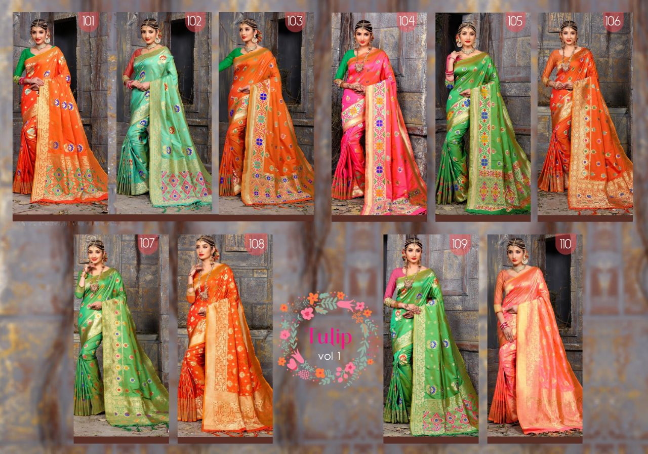 Tulip Vol-1 By Tulip 101 To 110 Series Beautiful Traditional Wear Designer Stylish Fancy Colorful Party Wear & Occasional Wear Art Silk Sarees At Wholesale Price