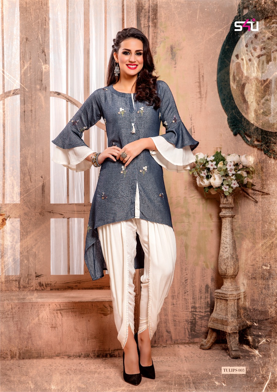 Tulips By S4u Fashion 001 To 006 Series Beautiful Stylish Colorful Fancy Party Wear & Ethnic Wear & Ready To Wear Heavy Rayon Printed Kurtis At Wholesale Price