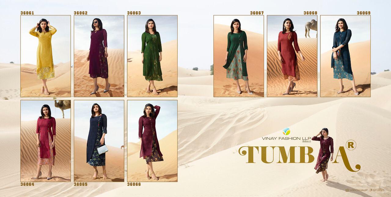 Tumbaa Fantasy By Vinay Fashion 36061 To 36069 Series Designer Beautiful Colorful Stylish Fancy Casual Wear & Ethnic Wear & Ready To Wear Satin/ Silk Kurtis At Wholesale Price