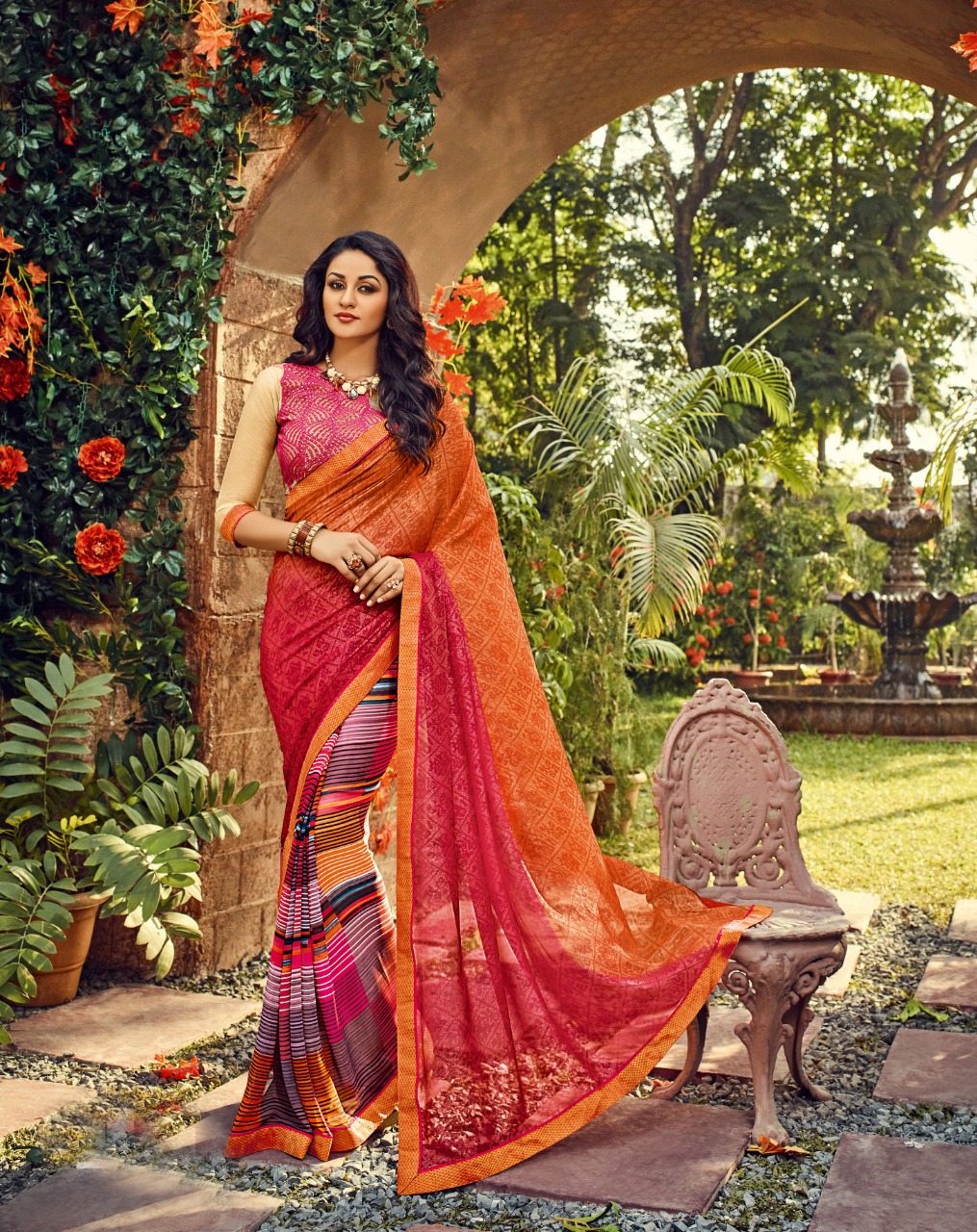 Urvashi By Sanskar Tex Print 1001 To 1008 Series Indian Traditional Wear Collection Beautiful Stylish Fancy Colorful Party Wear & Occasional Wear Georgette Sarees At Wholesale Price